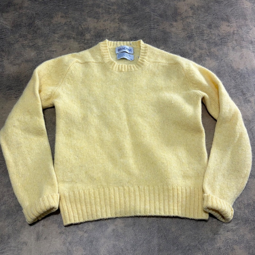 Braemar Shetland Wool Sweater Womens 36 XS Yellow True Vintage Raglan Scottish